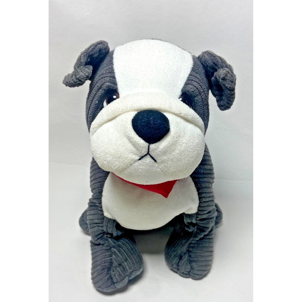 Mini Cooper Mascot Bulldog Gray White Corduroy with Red‎ Bandana Plush Stuffed